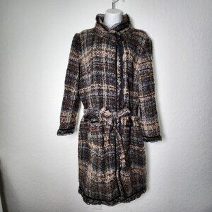 St John Couture Wool Alpaca Long Coat 12 Textured Belted Luxury Formal Evening